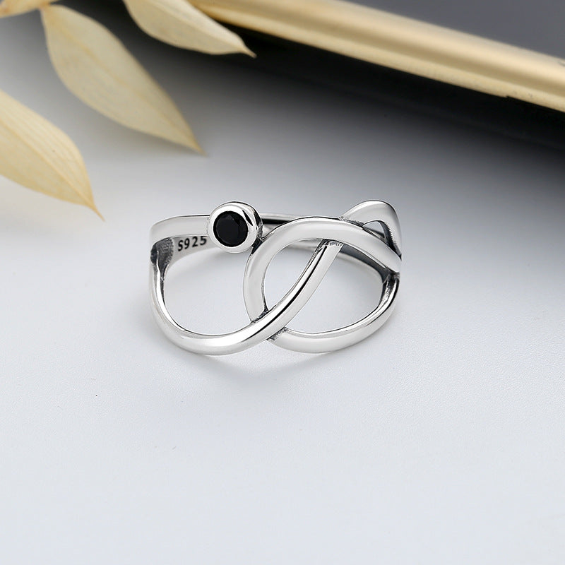 Trendy Sterling Sier Irregular Geometric Black Rings