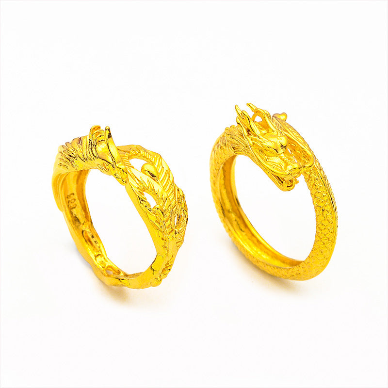 Women's & Men's Vietnam Placer Gold Dragon Phoenix Open Rings