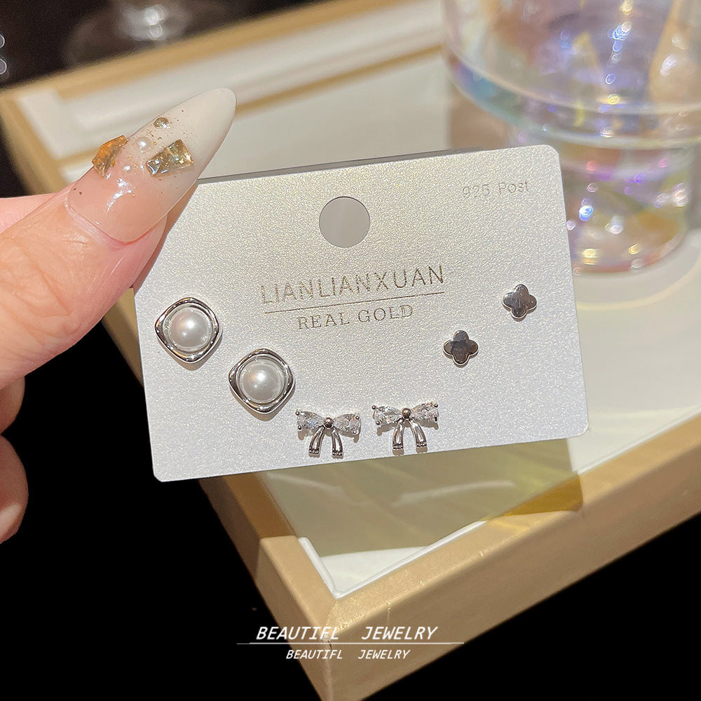 One Card Three Pairs Of Ear Sterling Sier Needle Rings