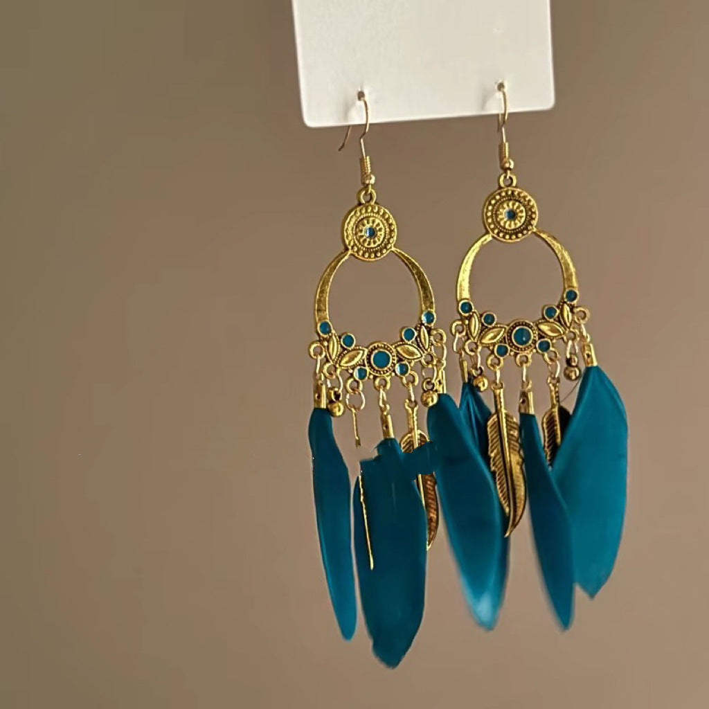 Women's Phoenix Crescent Tassel Niche Retro Design Earrings