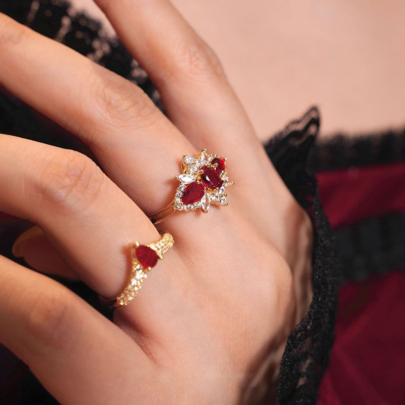 Women's Wine Red Court Open French Entry Lux Niche High Sense Rings