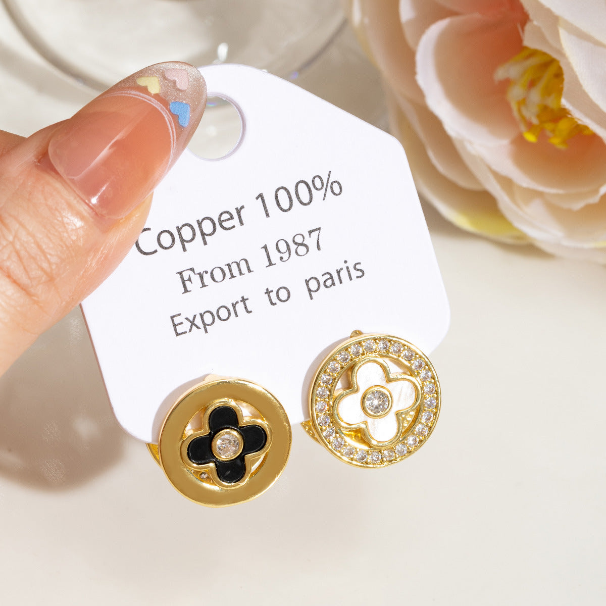 Exquisite Sweet Cutout Fritillary Plate Clover Flower Niche Earrings