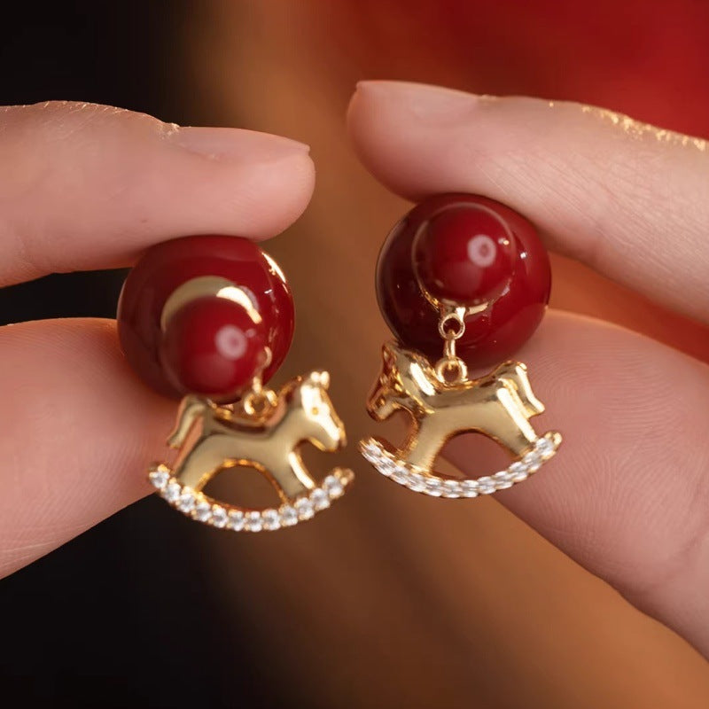 Women's Life Red Veet Pony Pearl For Niche Design Atmosphere Unique Stud Earrings