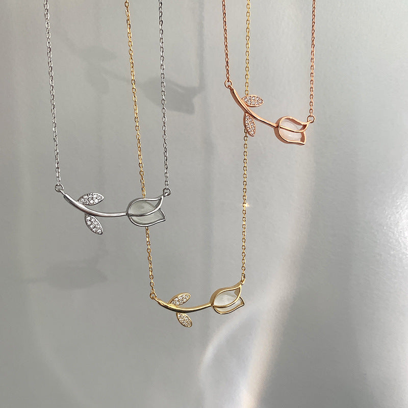 Women's For Niche Design Light Luxury Advanced Rose Opal Clavicle Chain Necklace