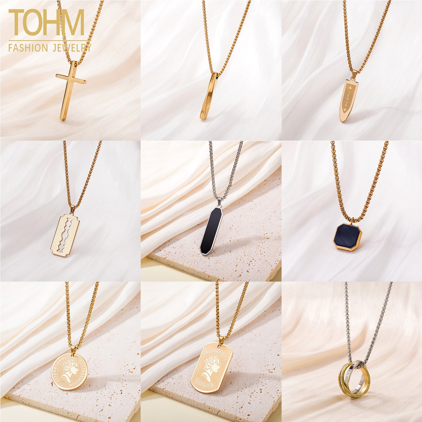 Men's Long Stainless Steel Sweater Chain Gold Plating Simple Geometric Necklaces