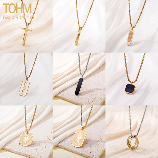 Men's Long Stainless Steel Sweater Chain Gold Plating Simple Geometric Necklaces