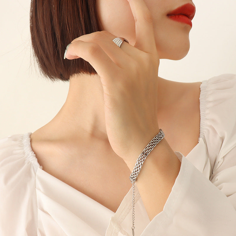 Women's Cool Strap Geometric Titanium Steel Gold Plated Bracelet