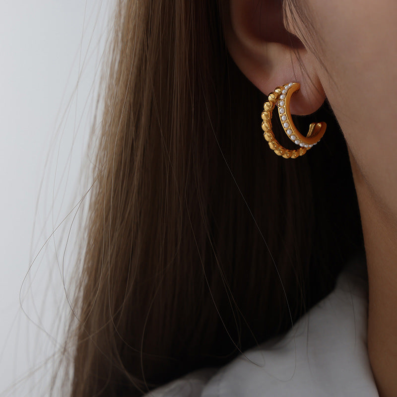 Light Luxury Metal Temperament Design Inlaid Personality Rhinestone Stud Earrings