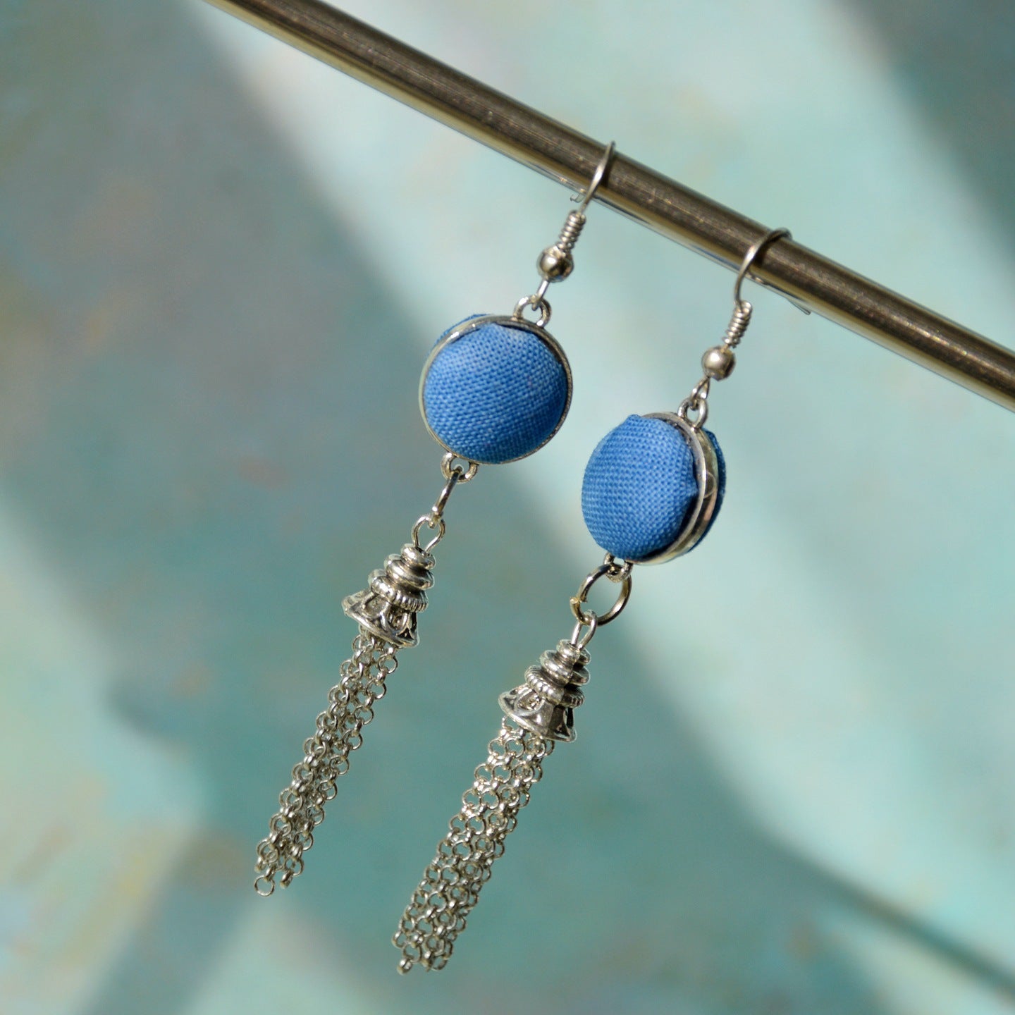 Women's Chinese Style Blue Dyed Fabric Retro Earrings