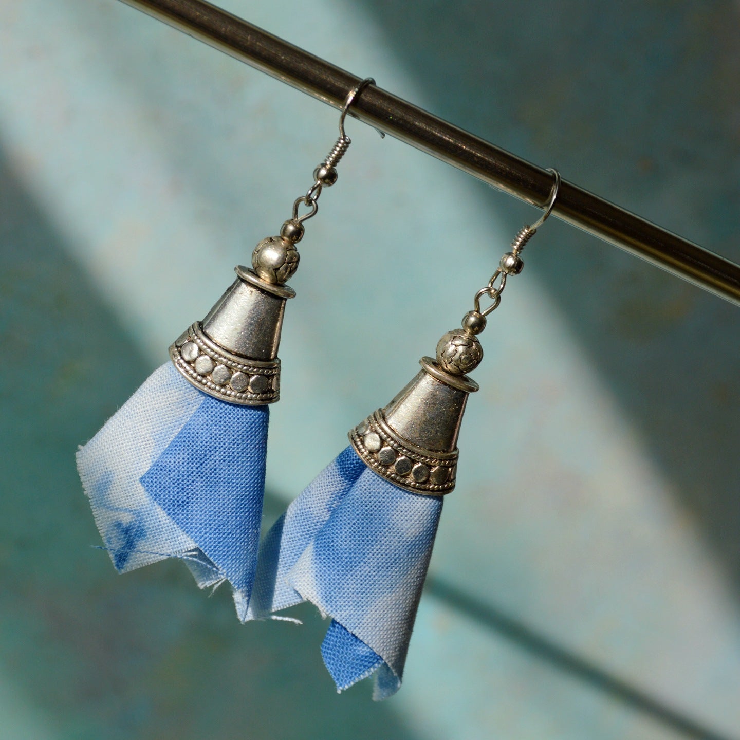 Women's Chinese Style Blue Dyed Fabric Retro Earrings