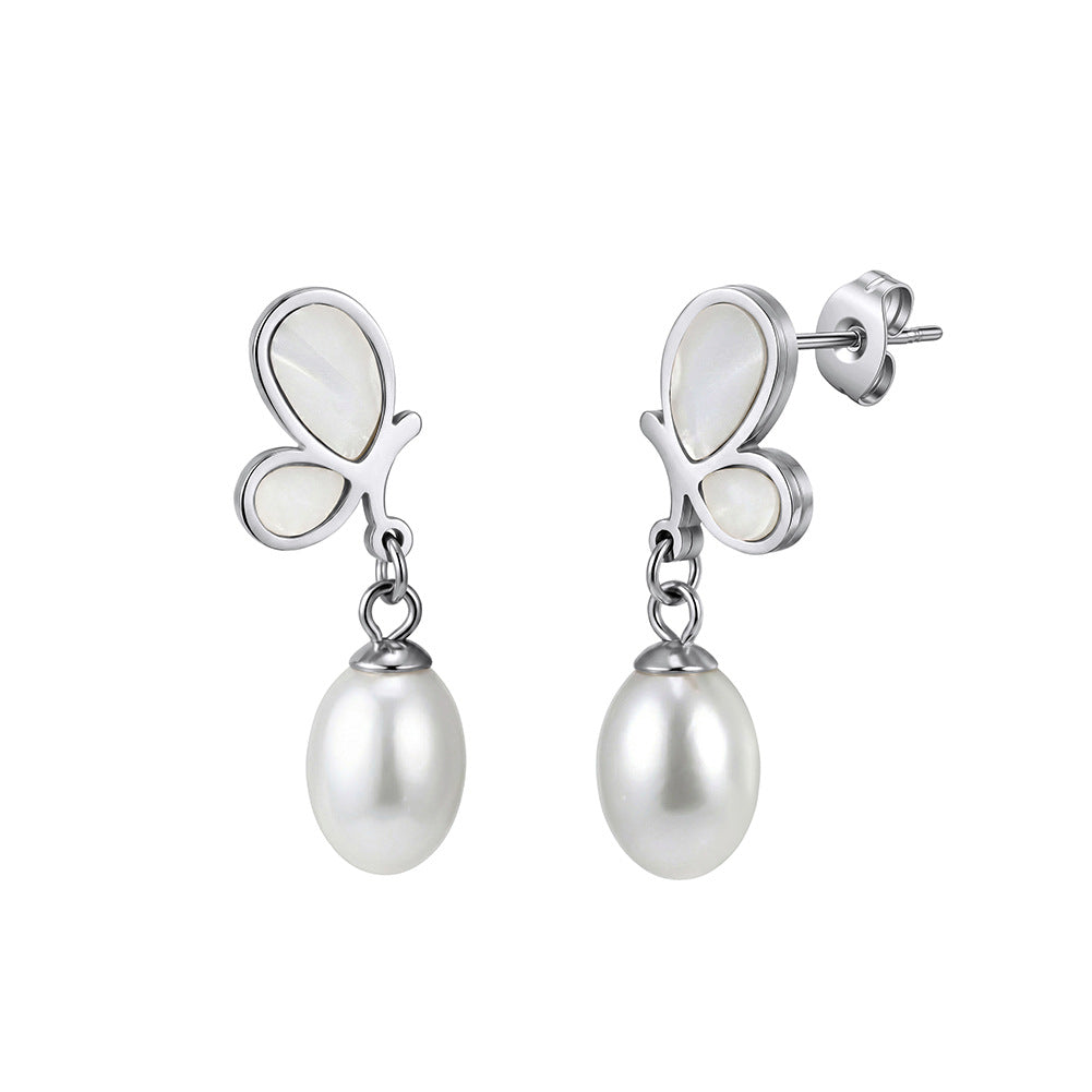 Women's Stainless Steel Diamond Tassel Simple Niche Everyday Joker Twin Collection Earrings