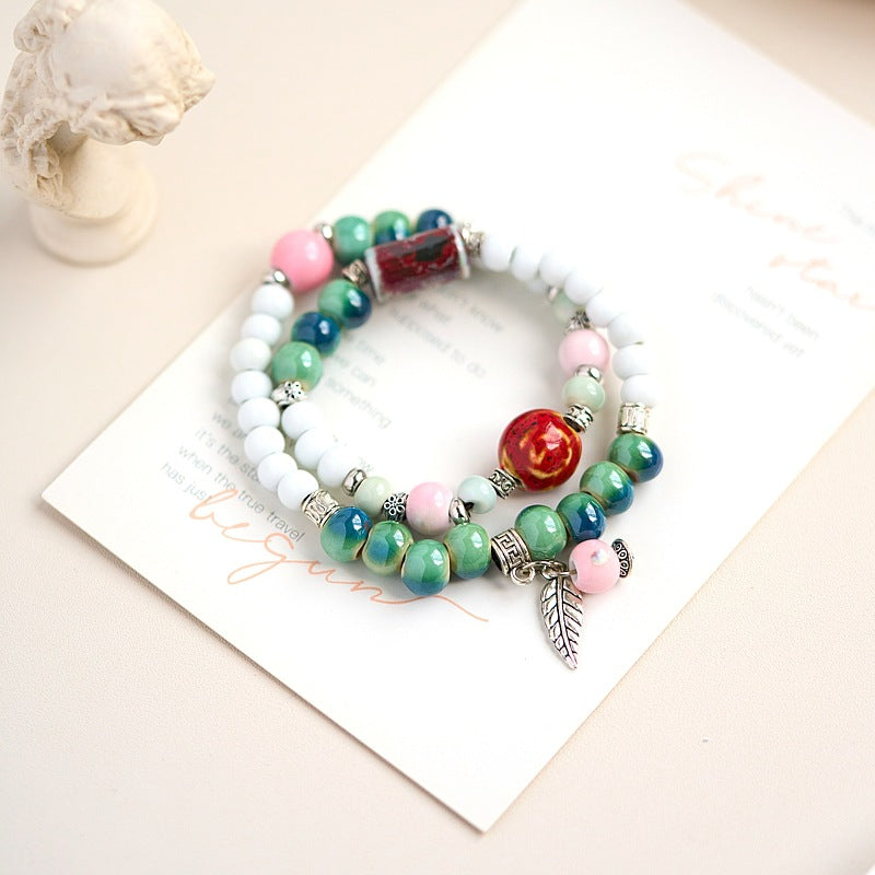 Women's Ceramic Butterfly Ornament High-grade Hand-woven Chinese Bracelets