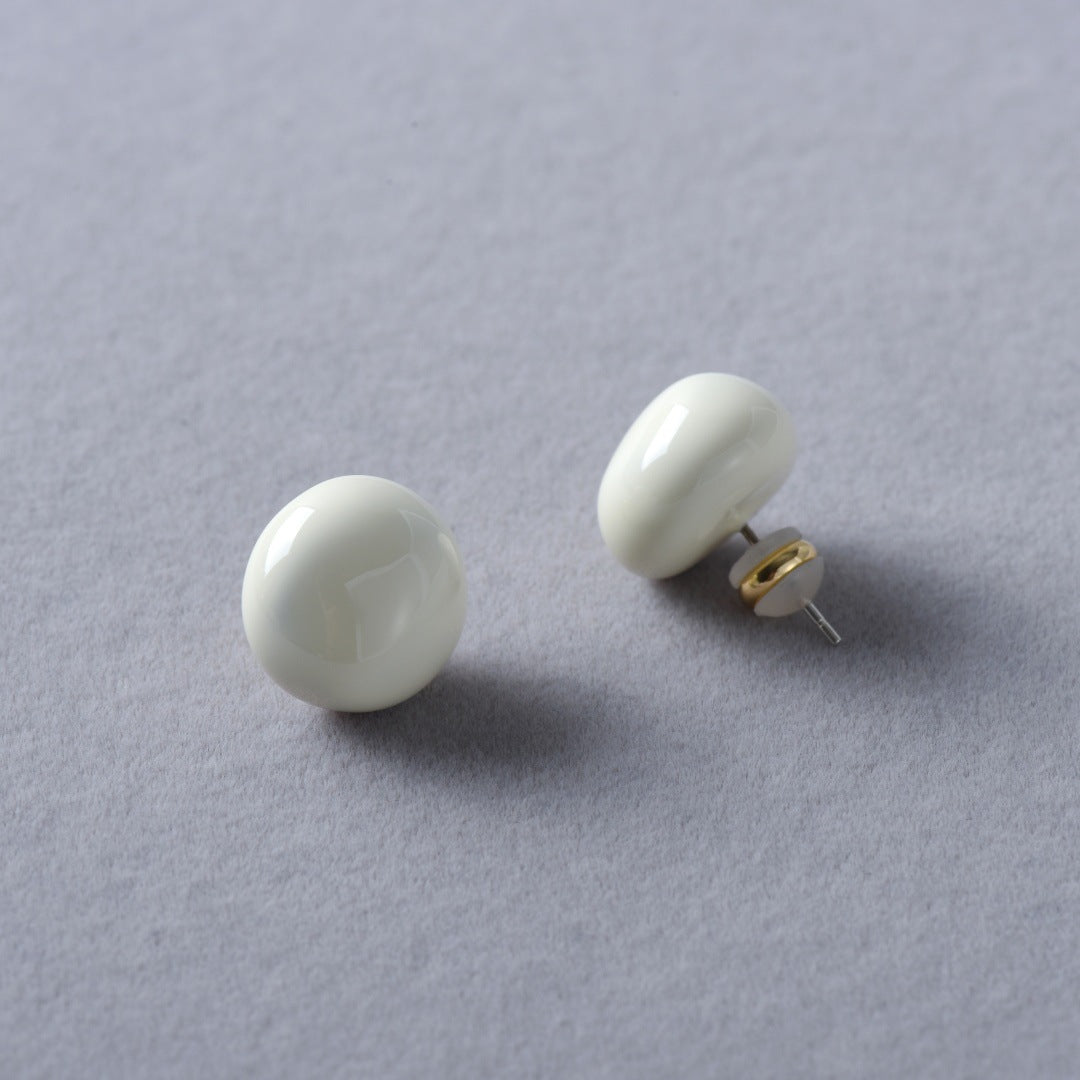 Design Advanced Metal Beanie Shape Drip Glazed Sier Earrings