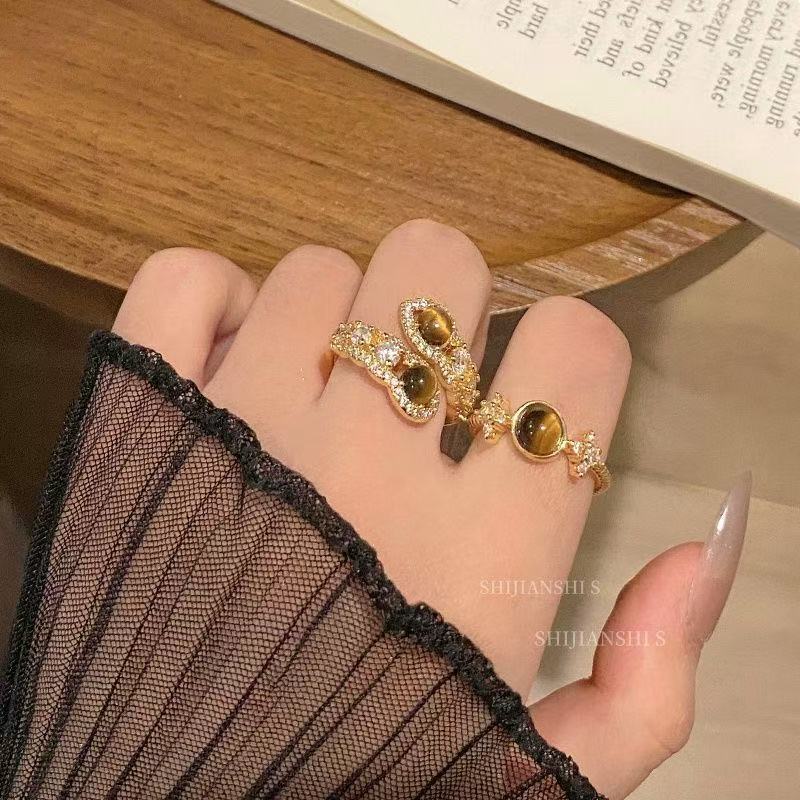 Fairy Snake-shaped Tigereye Female Fashion Retro Unique Index Ring