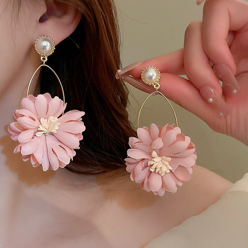 Sier Needle Fresh Sweet Flower Summer Vacation Earrings