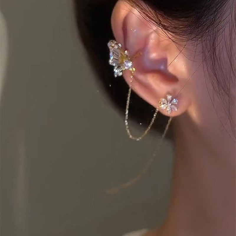Of Butterfly Clip One-piece High-grade Light Luxury Tassel Temperamental Earrings