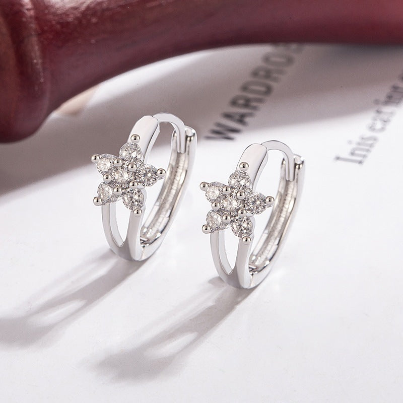 Flash Flower Clips Light Luxury High-grade Design Female Five Petal Ear Buckle