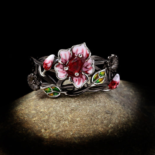 Women's Gothic Style Black Gold Plated Two-tone Flower Fashion Engagement Rings
