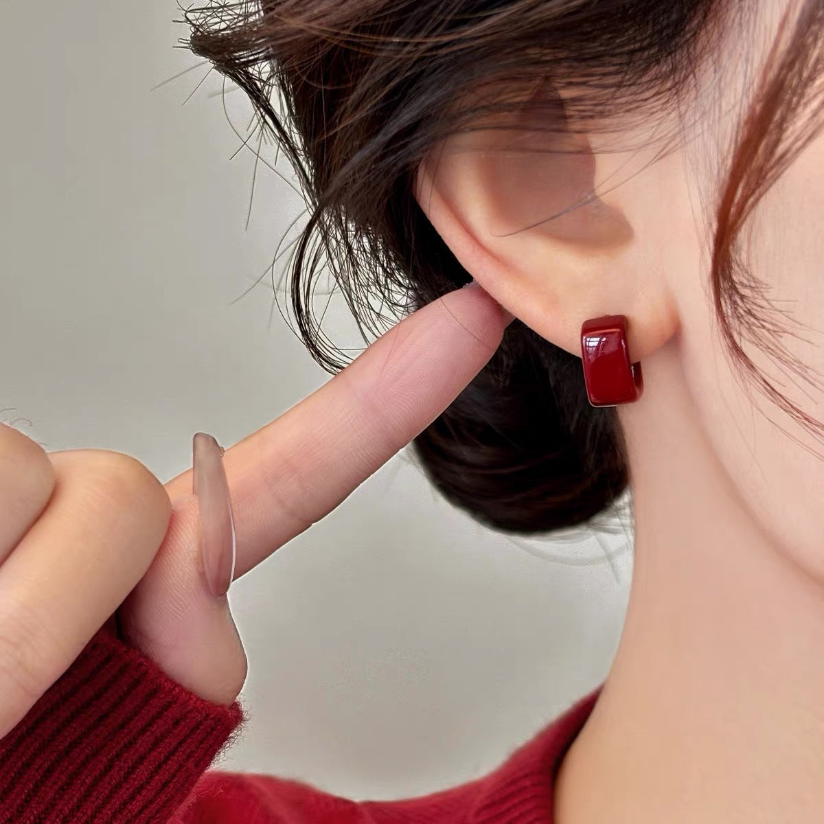 Red Drop Glazed Sterling Sier Retro Earrings