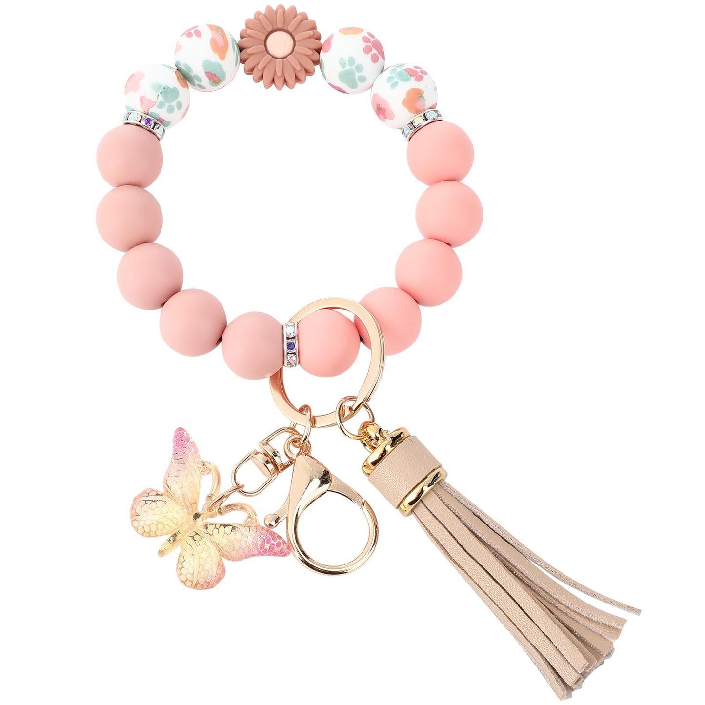 Silicone Beads Beaded Key Butterfly Tassel Bracelet