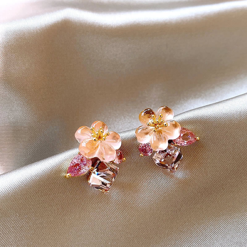 Women's Sier Crystal Flowers Exquisite Sweet Light Rings