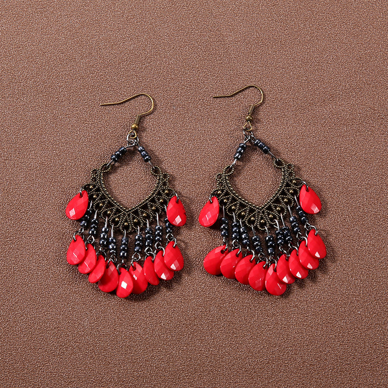 Tassel Turquoise Retro Minority Ethnic Style Graceful Personality Tibetan Earrings