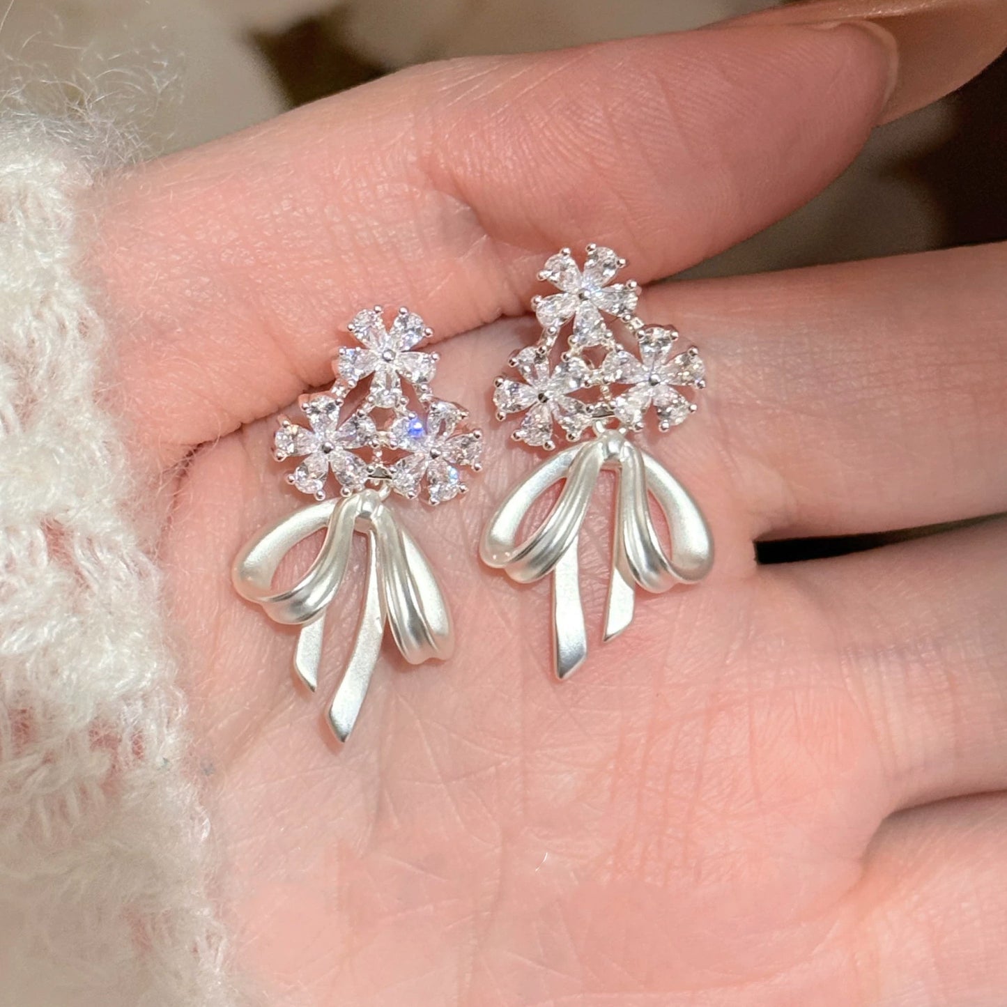 Women's French Zircon Bridal Bouquet For Niche Design Stud Earrings