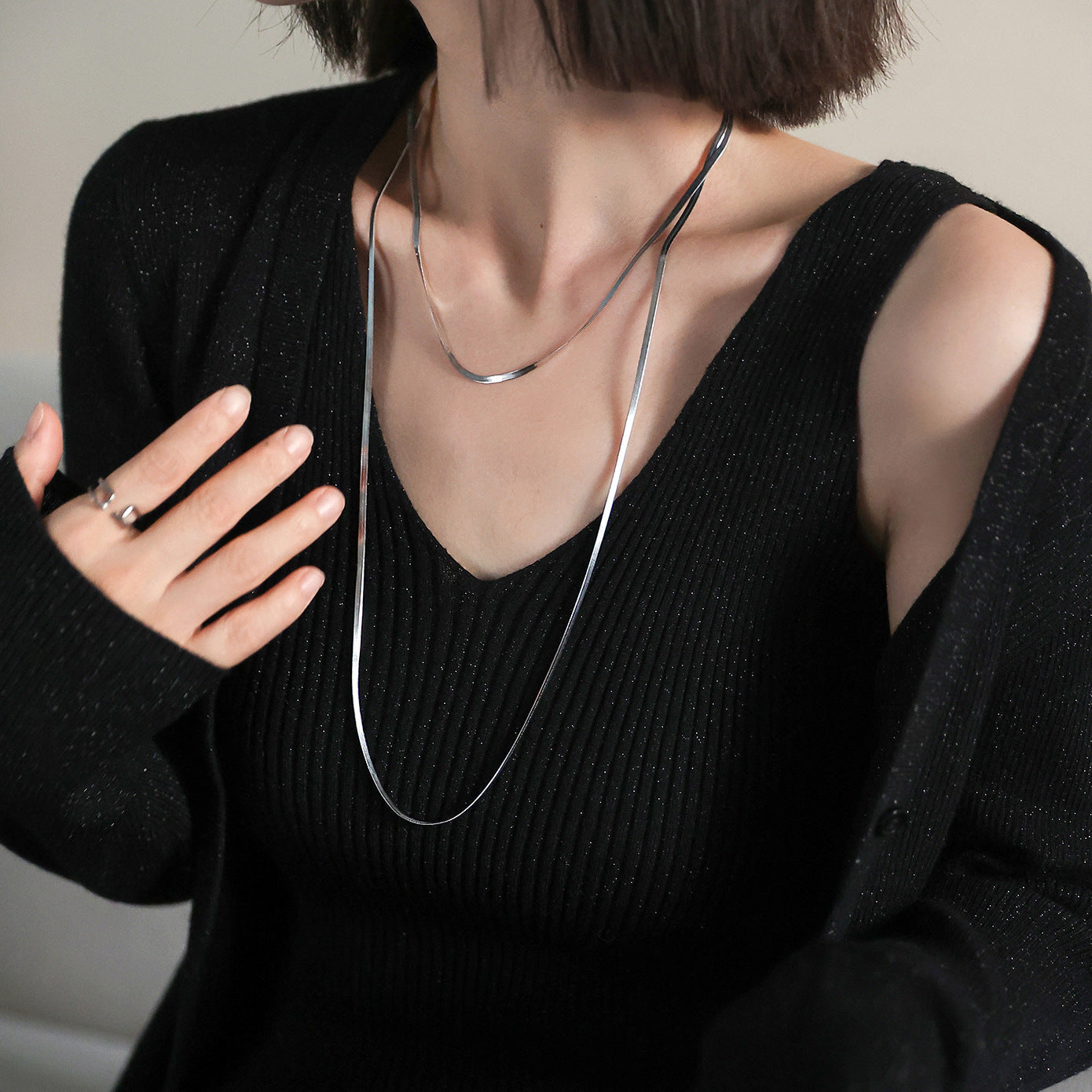 Titanium Steel Gold Plated Long Twin Sweater Chain Snake Necklace