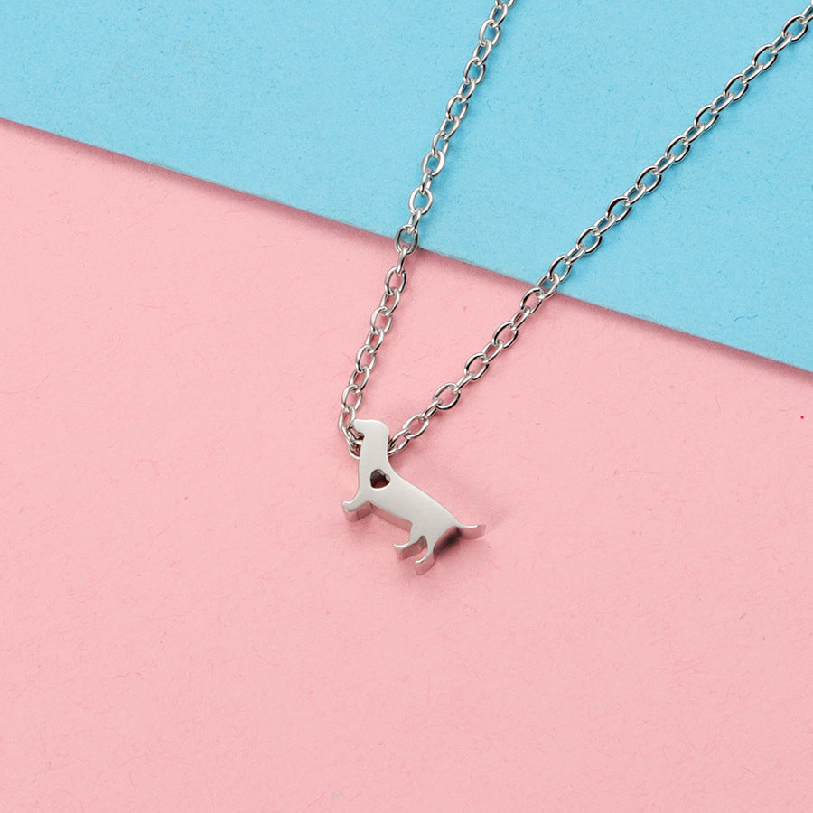 Sausage Dog Personality Trend Stainless Hollow Love Necklaces