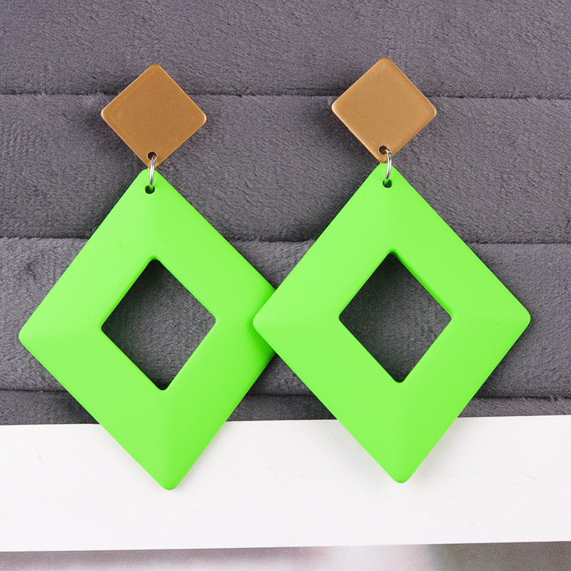 Candy Color Hollow Geometry Rhombus Acrylic Personality Earrings