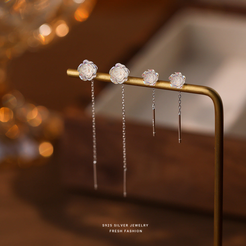 Women's White Rose Sterling Sier Light Luxury High-grade Sweet Ear Line