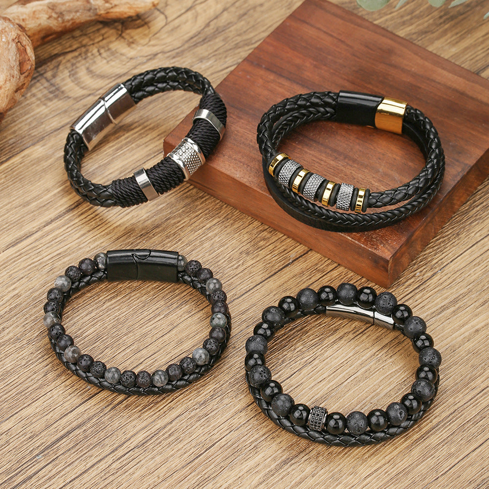Men's Leather Hand-woven Hip Hop Magnetic Buckle Gift For Bracelets