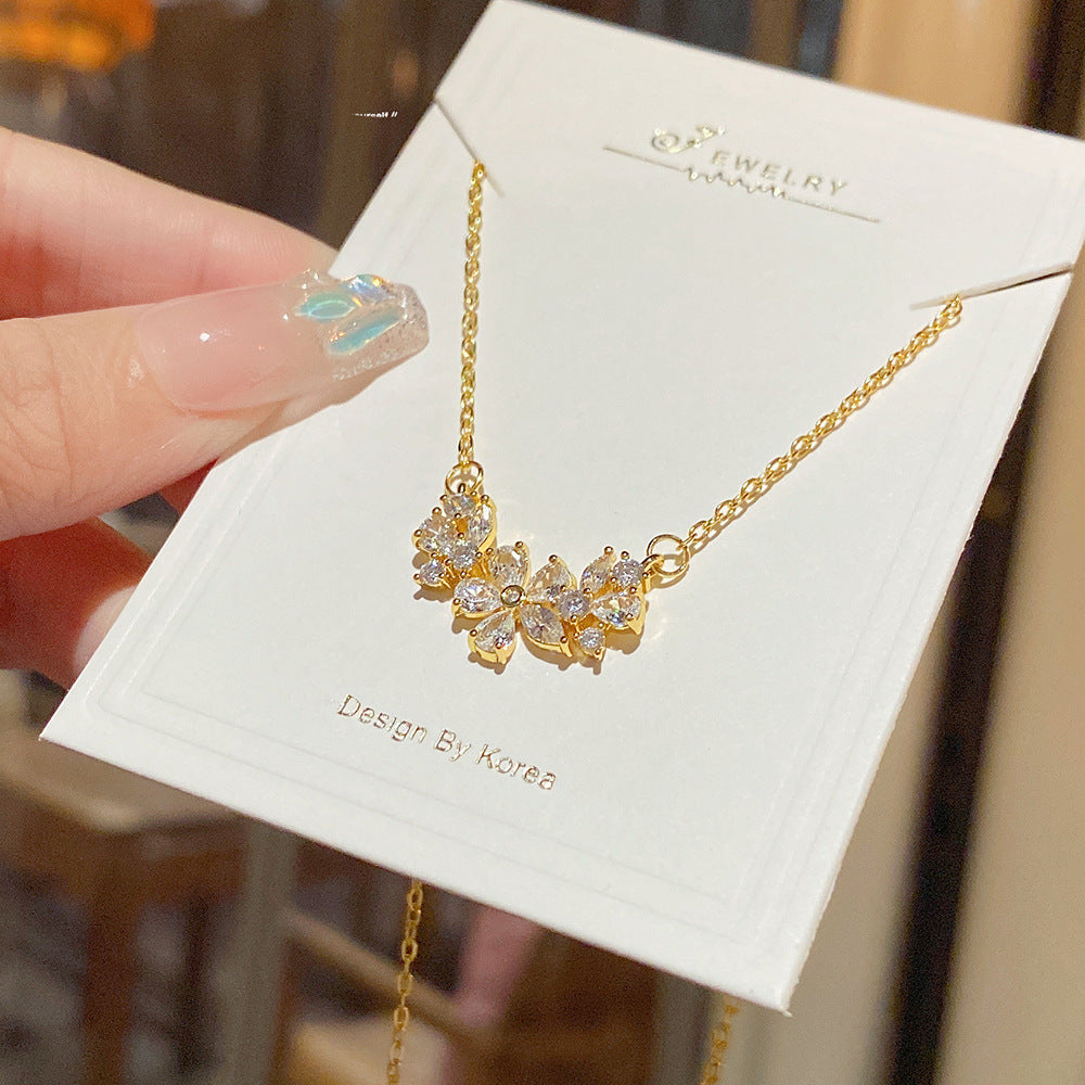 Women's Zircon Petal Summer High Sense Niche Design Clavicle Necklace