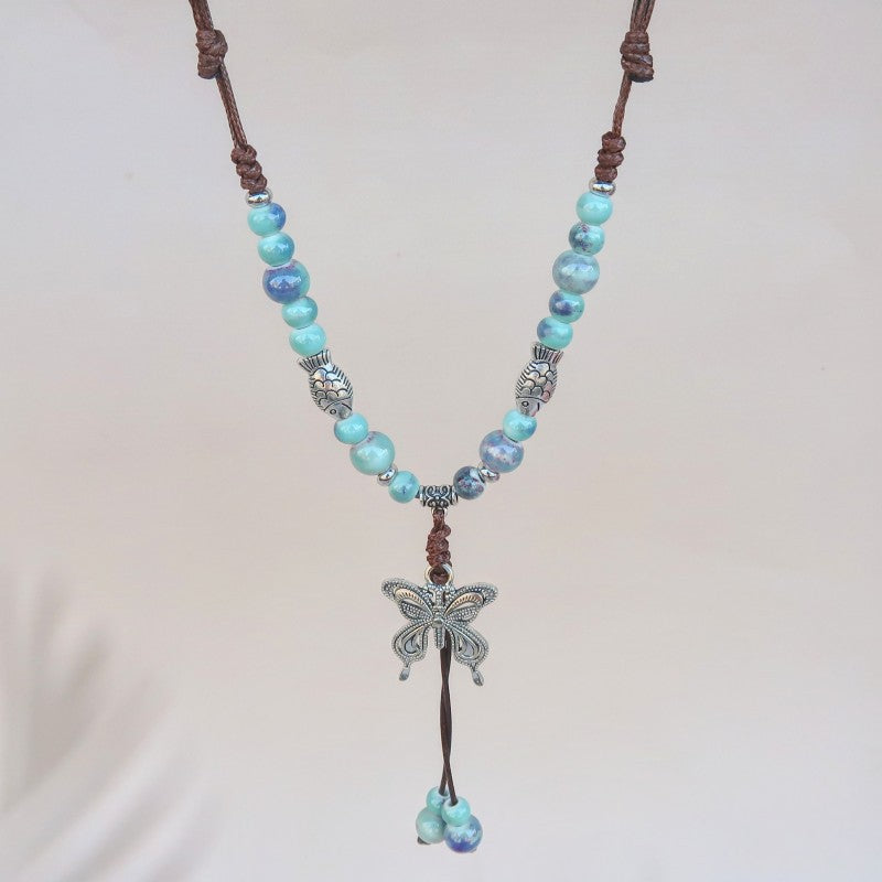 Women's Butterfly Braided Rope Chinese Ethnic Retro Light Luxury High-grade Necklace