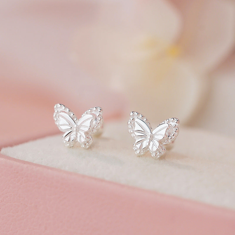 Pure Sier Sweet Butterfly Screw Ear Gentle Cute Light Luxury Earrings