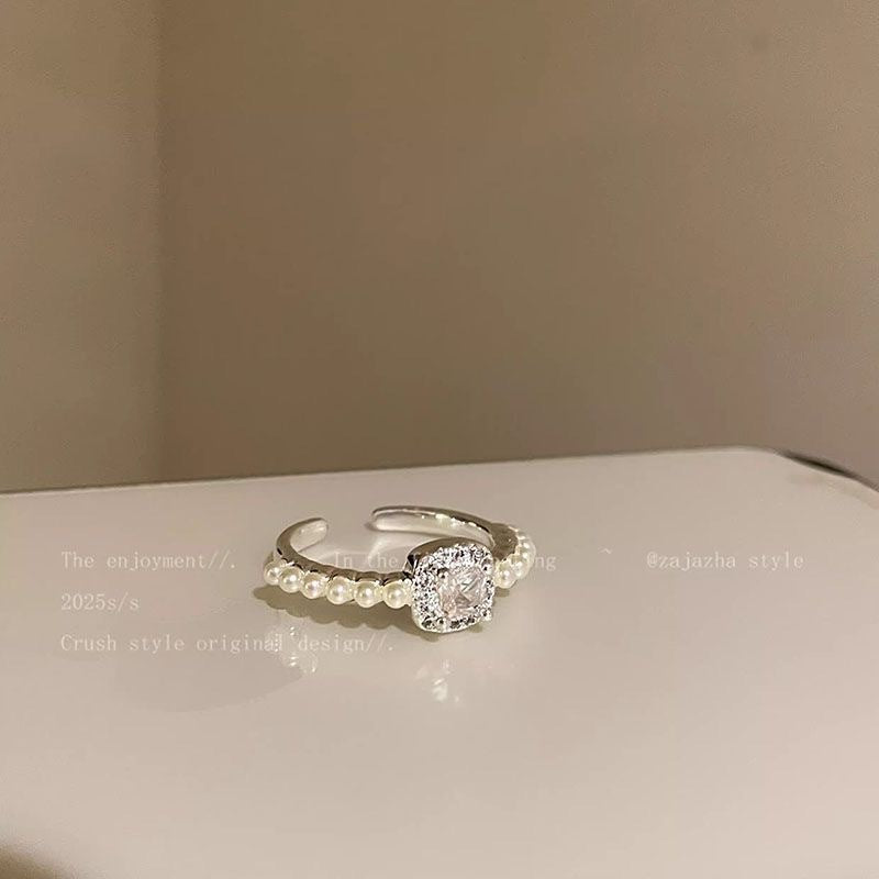 Korean Lace Pearl Zircon Design Switchable Index Ring
