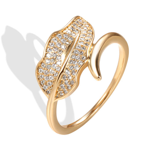 Gold Zircon Simple Fresh Small Leaf Rings