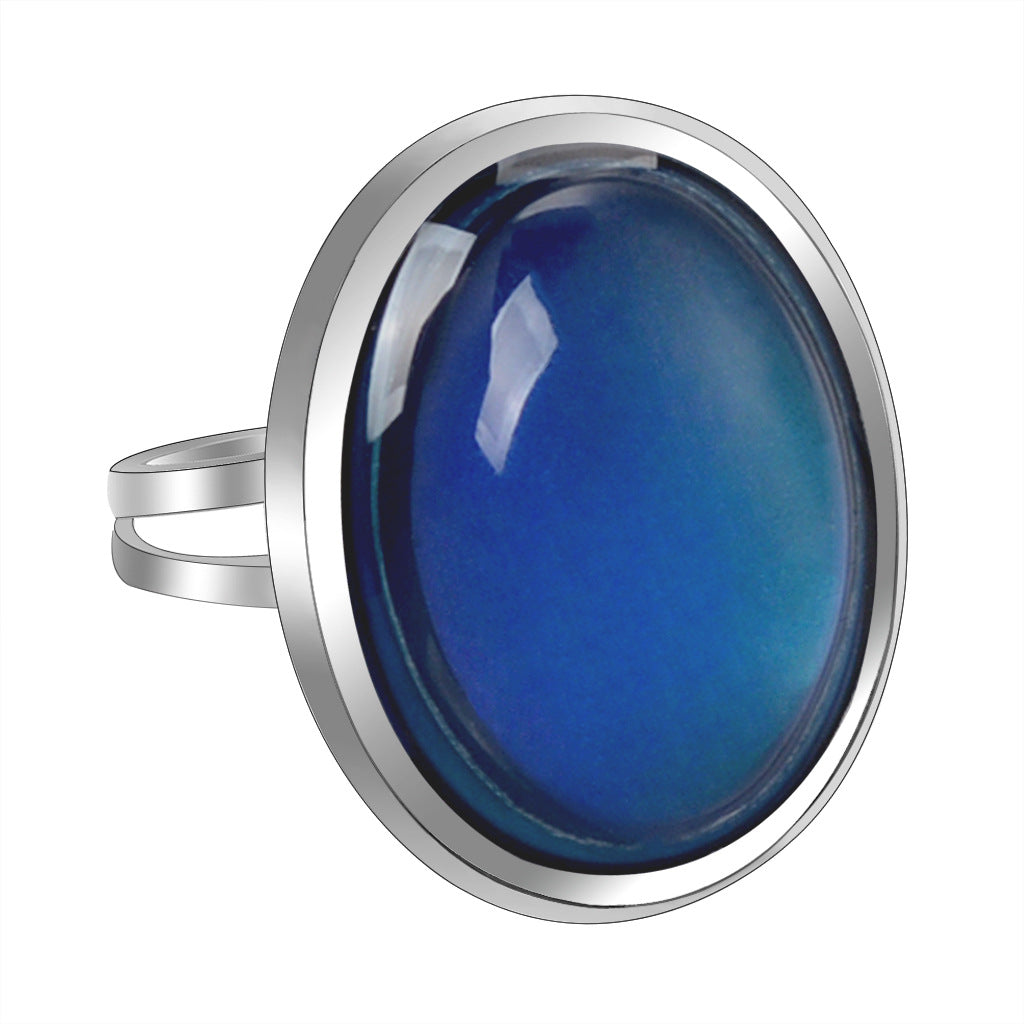 Women's Retro Oval Round Gem Temperature Change Adjustable Ring