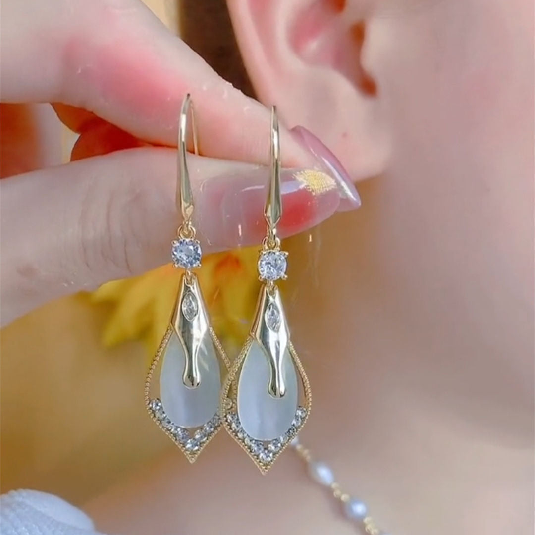 Women's Opal Water Drop Ear Hook Long Rings