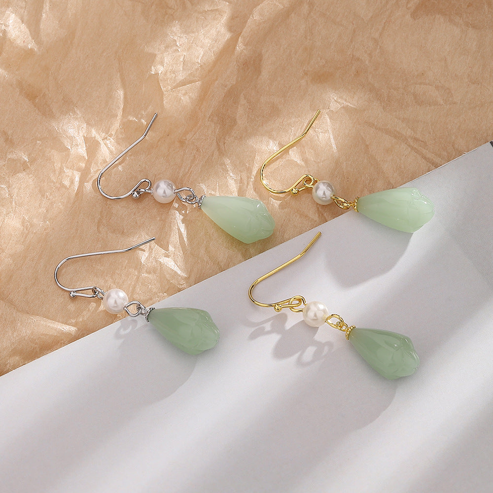 Imitation Jade Magnolia Eardrops Elegance Creativity Chinese Rings