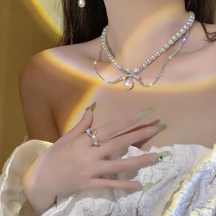 Women's Beads Bow Sweet Elegance Summer Fresh Niche Clavicle Necklaces