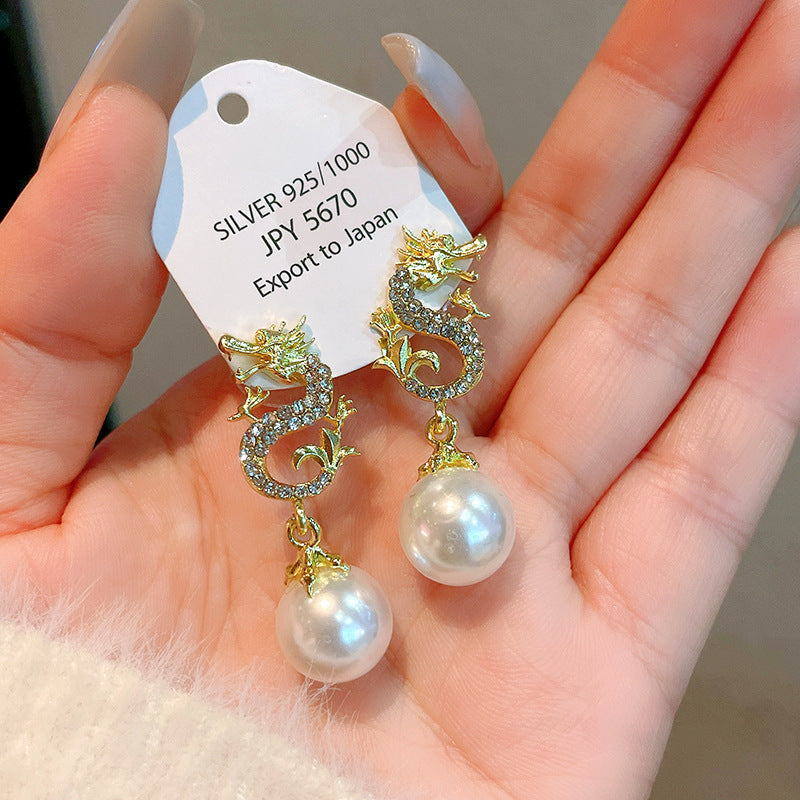 Needle Pearl Diamond Chinese Style Niche Temperament Earrings