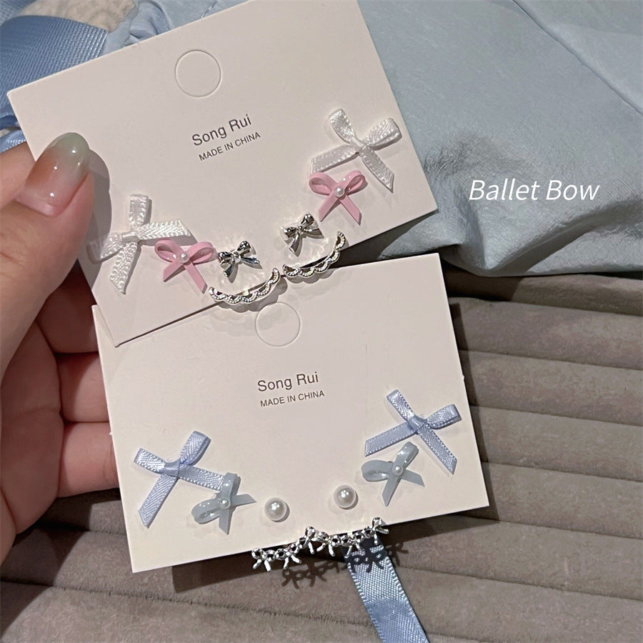 Women's Sweet Fresh Sky Blue Bow Suit Earrings