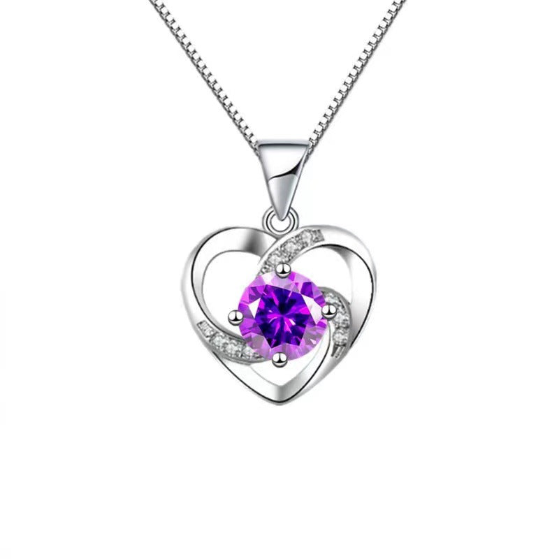 Gem Female With Hearts Colorful Inlaid Diamond Design Necklaces