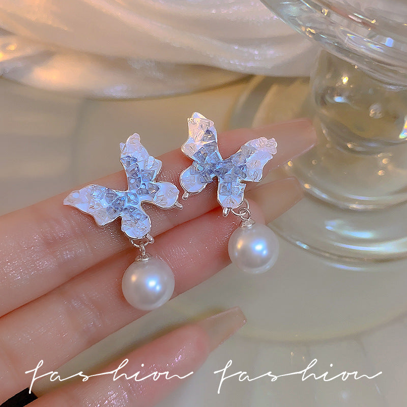 Butterfly Pearl Tassel Super Light Luxury Earrings