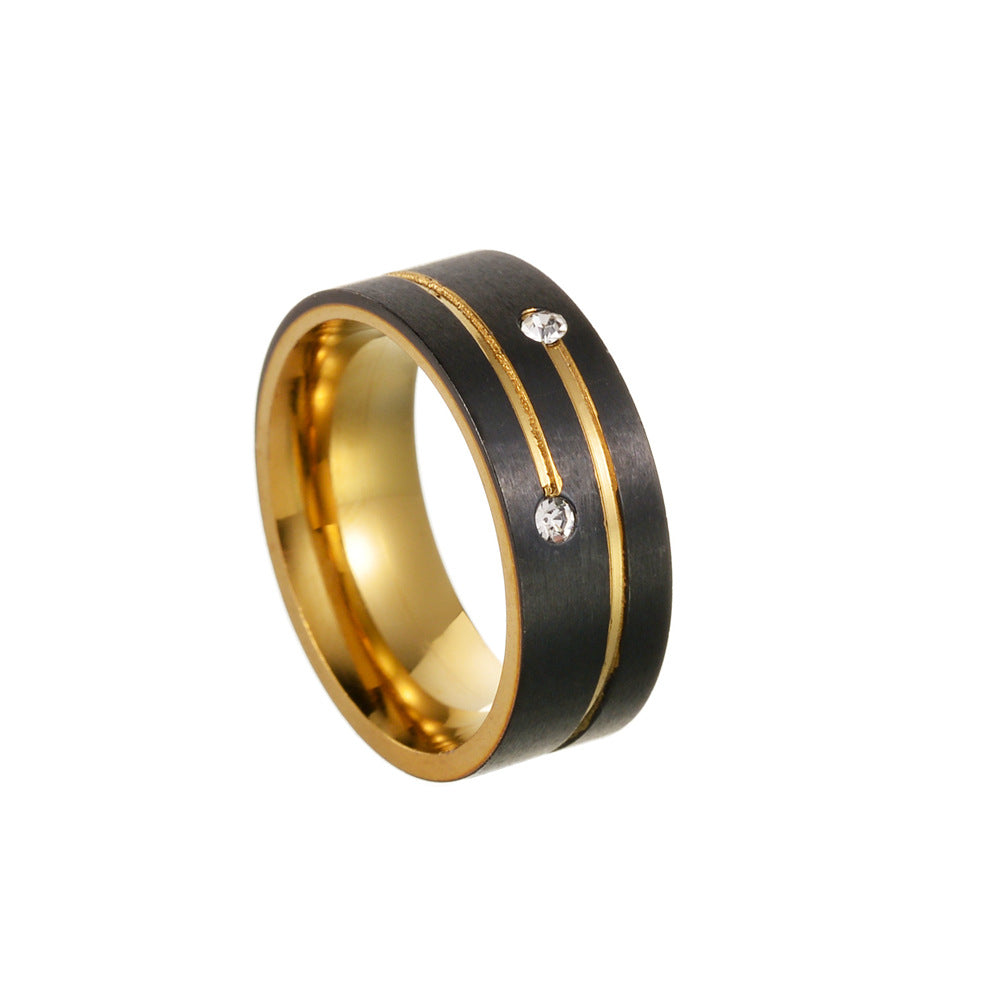 Two-color Black Gold Diamond Neutral Titanium Rings