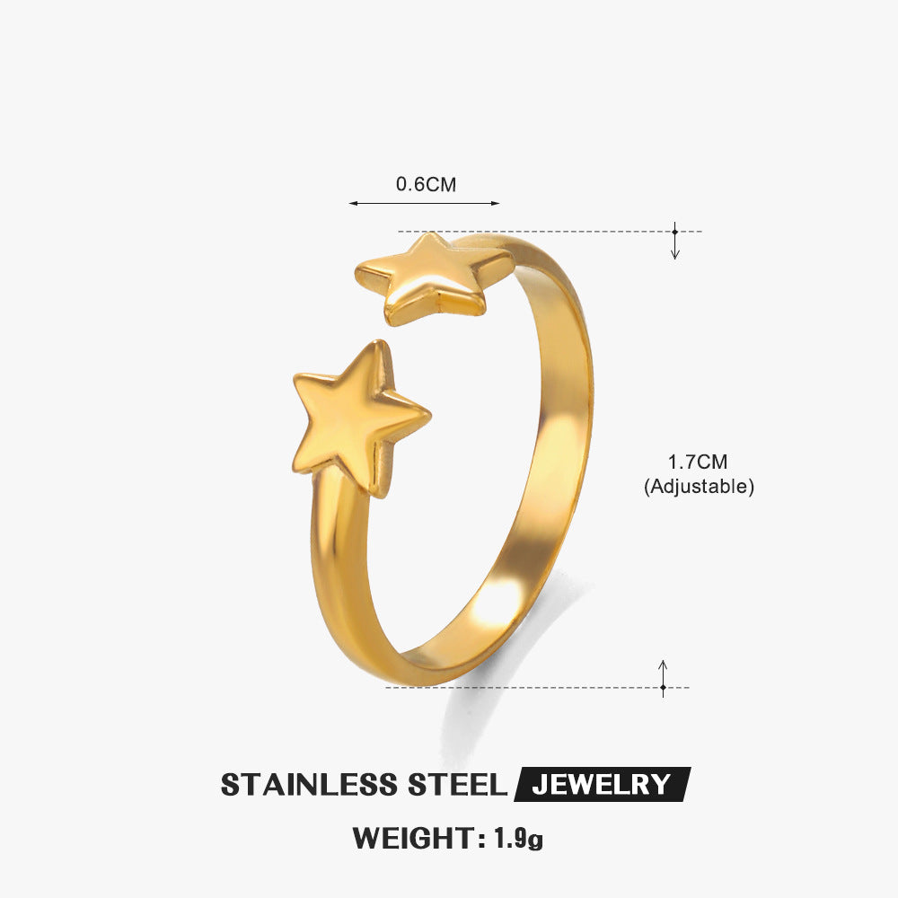 Fashion Pentagram Gold-plated Open Adjustable Stainless Rings