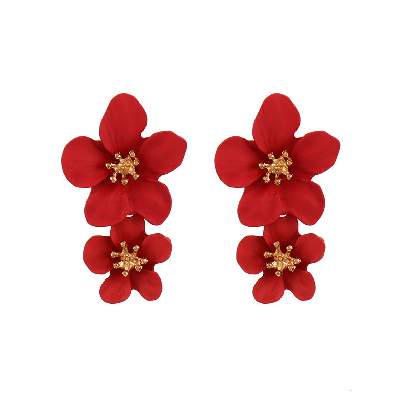 Fashion Personality Trend Multicolor Double Layer Flower Earrings