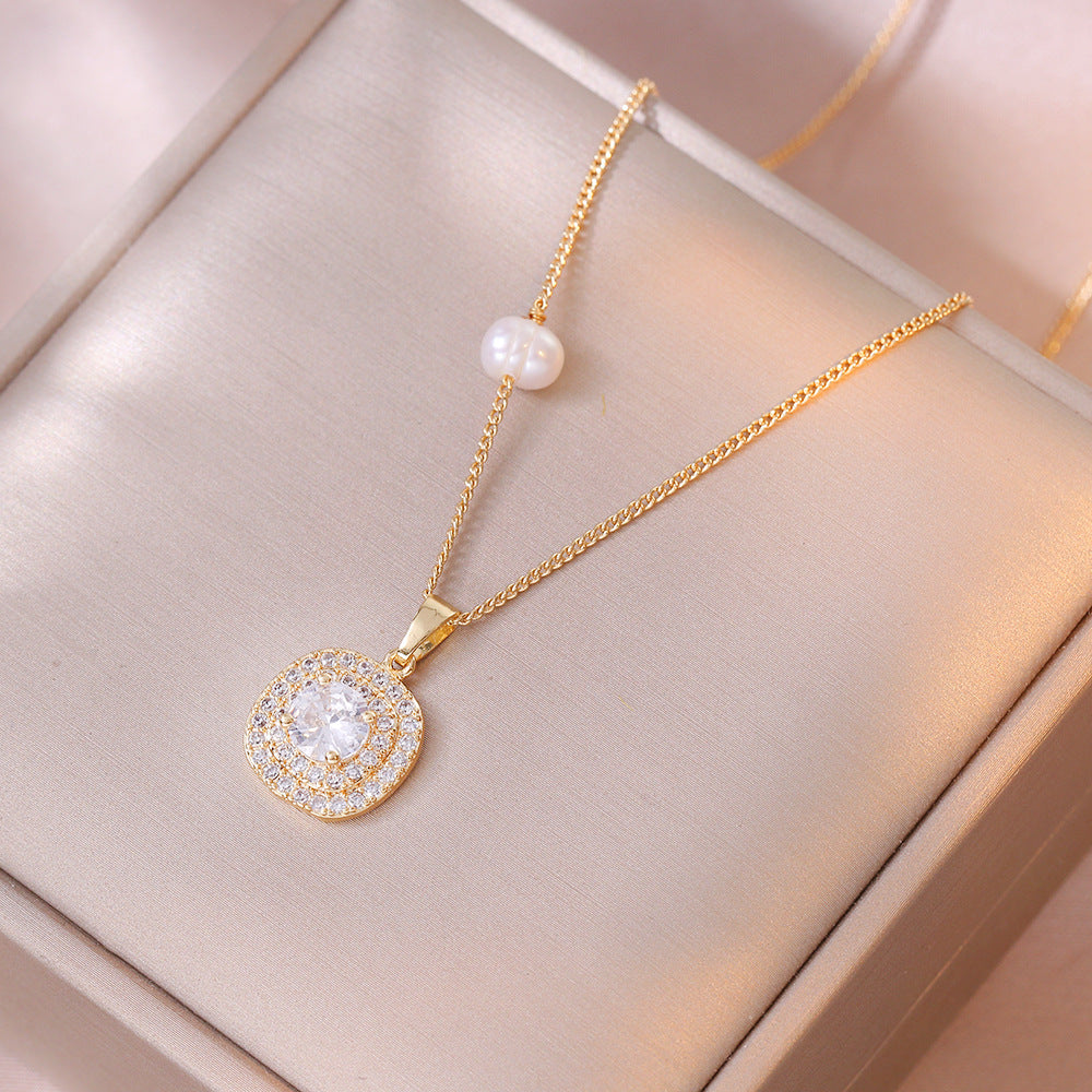 Women's Freshwater Pearl French Retro Sier Needle Necklaces