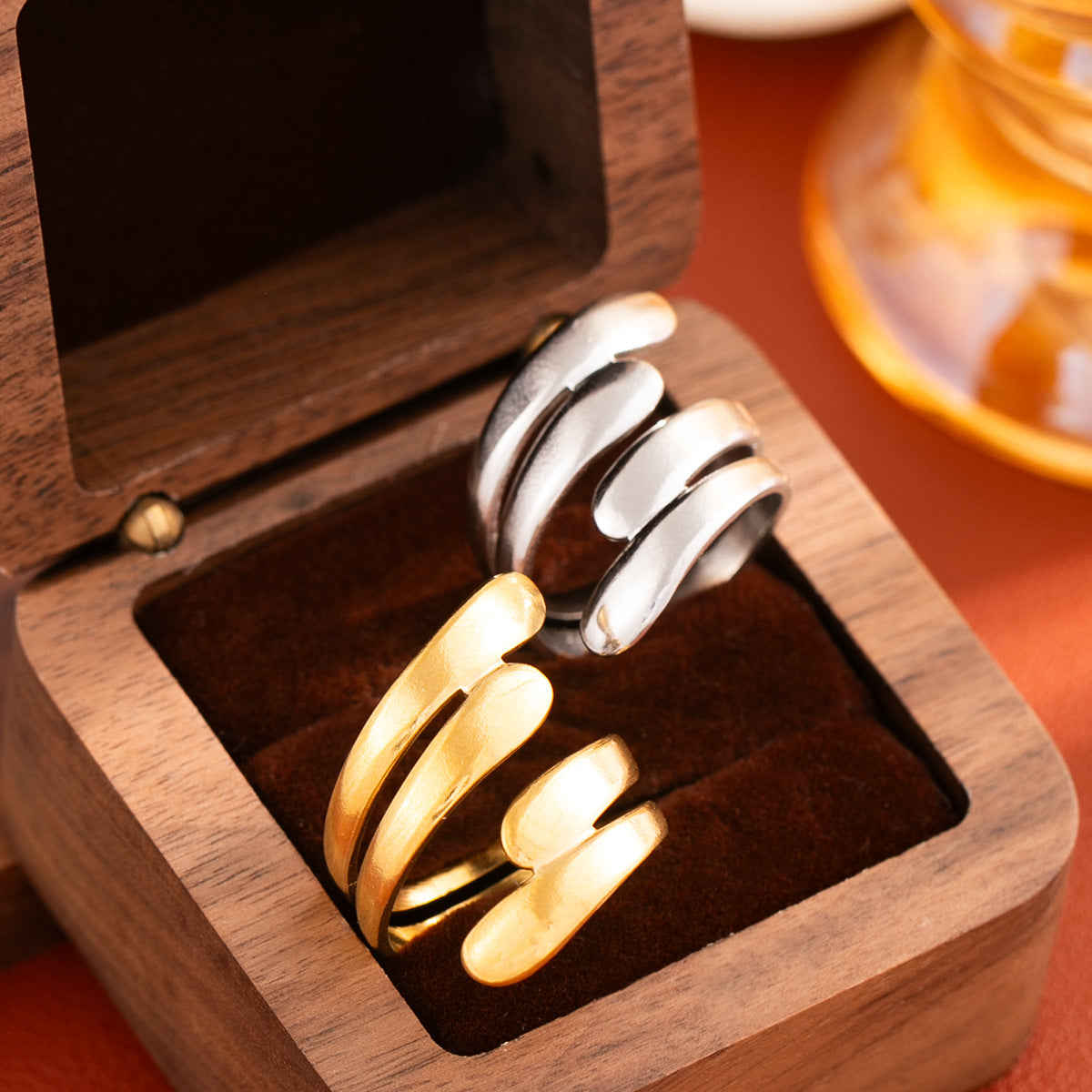 Line Stainless Steel Open Geometric Oil Ring